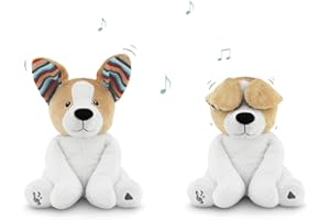 ZAZU Danny The Dog Plushie - Peekaboo Interactive Soft Toy for Babies and Toddlers | Keep your little one entertained by singing or playing | Plush Toy with Music and Wiggle Ears | 2 Interactive Modes