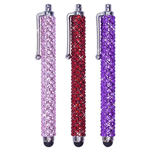 Soleebee 3 Stück Strass Universal Stylus Stift Touch Pen Eingabestift für alle Geräte mit kapazitiven Touchscreen Smartphone Handy Pad Tablet PC - Hellrosa/Rot/Dunkelviolett