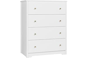 HOCSOK Cómoda de Cajones, Cómoda de Salón con 4 Cajones, Mueble de Almacenaje Independiente, para el Salón en la Entrada del Pasillo del Dormitorio, Madera, Blanco, 74 x 40 x 97 cm