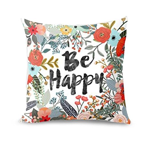 Preisvergleich Produktbild Kissenhülle Kissenbezüge Kissenbezug QuadratVovotrade Thanksgiving Blumen Brief gedruckt "Happy" Slogan Cover Dekor Kissenbezug Sofa Taille Wurf Kissenbezug 45x45cm Unsichtbarer Reißverschluss für die Sicherheit Verpackung (E, 45x45cm)