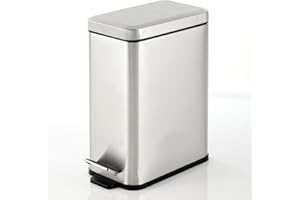 mDesign Bidone spazzatura rettangolare con 10 litri di capienza – Compatto cestino della spazzatura con secchio rimovibile – Pattumiera a pedale in metallo e plastica – argento spazzolato