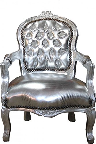 Casa Padrino Baroque highchair silver leather look / Silver - Armchair