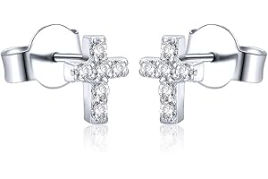AoedeJ Cross Stud Earrings Sterling Silver Cubic Zirconia Religious Cross Earrings Stud for Women and Men