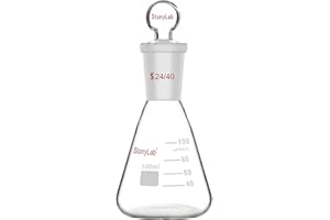 stonylab Fiaschetta di Erlenmeyer 24/40 con Tappo, Pallone da 100 ml in Vetro Borosilicato a Parete Pesante con Giunto Esterno Conico Standard 24/40 e Tappo in Vetro
