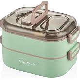Vagonlife Bento 1000ml Lunchbox &Ccedil;ift Katlı 3 B&ouml;lmeli &Ccedil;elik Sefer Tası Yemek Kutusu (Yeşil)