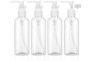 KEWUF 4 Pezzi Flaconi da Viaggio 100 ml, Bottiglie da Viaggio Trasparenti, Contenitori da Viaggio per Liquidi, Boccette Contenitori Ricaricabile, per Cosmetici, Lozione, Bagno, Shampoo