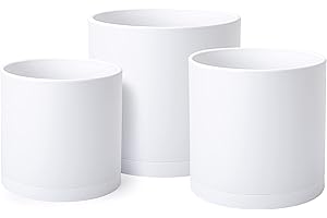 D'VINE DEV 6 Inch 6.5 Inch 8 Inch, Set of 3, White Colour Planter Pots for Plants with Drainage Hole and Seamless Saucers, Medium, 74-E-M-1