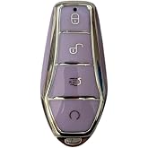 AutoHan Keys Anahtar Kılıfı BYD Atto 3 Seal U i&ccedil;in, Premium Lila-G&uuml;m&uuml;ş Kaplama, Koruyucu