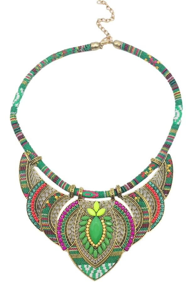 Collier Boho Ras Du Cou Coloré - Bijou Ethnique En Alliage Rouge - 35x14 Cm - Style Bohême Folk