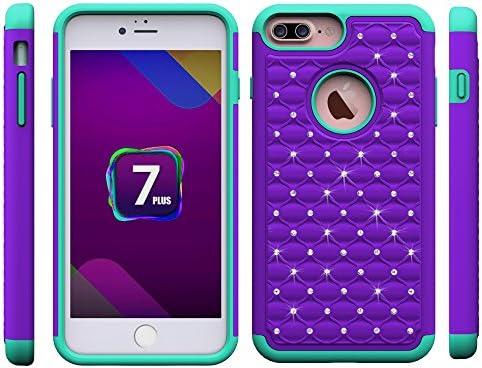 iPhone 7 Plus Case,LKXING[Diamond Design]Hybrid Case 2 in 1 Hard PC+ Soft TPU Impact Protection Shockproof Full-Body Protective Case for Apple iPhone 7 Plus(2016) (light purple+mint)