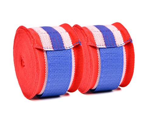 AYE Semi-elastici bende da boxe per arte marziale con chiusura a velcro, 4,5 metri rosso, bianco e blu (coppia)
