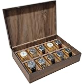 Ahşap 10&rsquo;lu Saat Kutusu MDF Mıknatıslı Kapaklı 31x21x9 cm Saat Saklama ve Organizer Kutusu