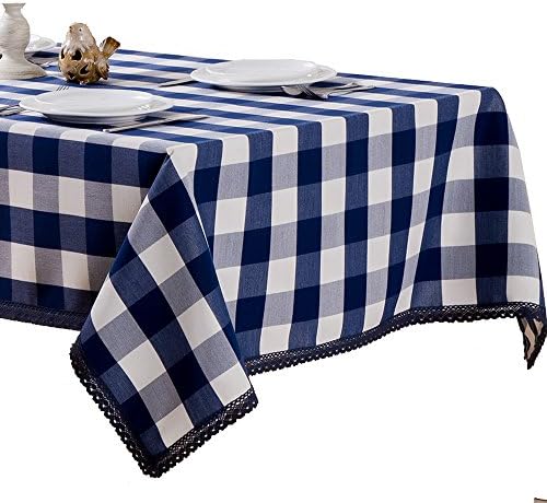 R.LANG Heavy Weight Fabric Tablecloth Oval 60 x 84-inch(152cm x 213cm) Spillproof Jacquard Tablecloth Dark Blue