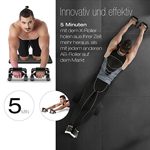 Sportstech einzigartiger 2in1 Bauchtrainer mit 360° Training & Liegestützgriffe, der X-Roller mit patentiertem Knieroller & Rollensystem, für ein intensives Ganzkörpertraining – inkl. Knieauflagematte - 4
