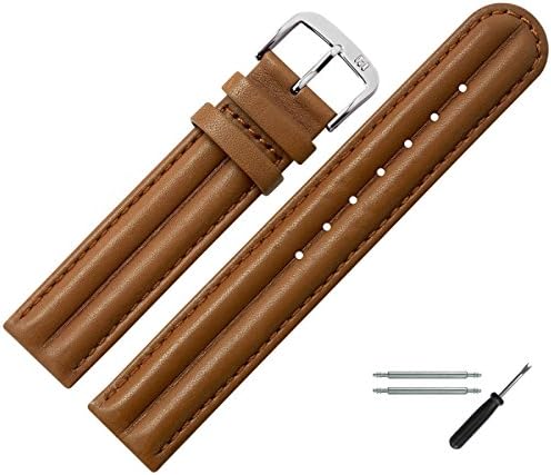 Cowhide Smooth Leather Watch Strap 18 mm Brown Leather Effect, Matt &amp; – MARBURGER Since 1945 Watch Straps – Medium Brown/Silver