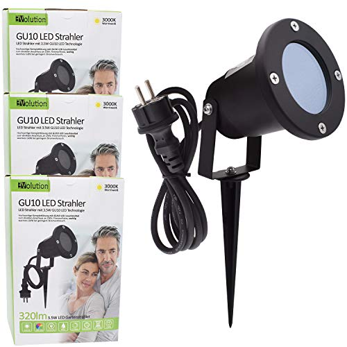 3x Evolution jardín GU10 focos LED incl. National Electronics 3.5W bombillas LED proyector con el cable negro y la conexión pica de tierra con enchufe de protección!