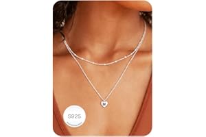Avotto Valentine's Day Sterling Silver Necklace for Women Silver A-Z Initial Heart Necklace for Women Layered Double Necklace for Women Birthday Presents Gifts