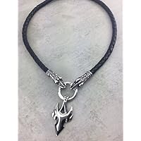 Lederkette Lederhalskette schwarz aus 6 mm geflochtenen Rinderleder black für Herren Männer Frauen Damen, schöner Edelstahl mit oder ohne Anhänger Drachen Anhängerauswahl - Längenauswahl! LK_3