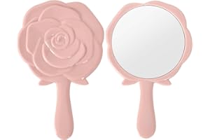 Disnace Specchio Portatile a Forma di Rosa, Specchio da Tavolo con Manico, Specchio da Viaggio per Casa e Viaggi, Rosa