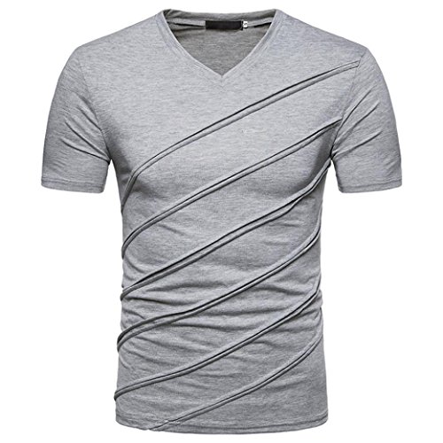 Preisvergleich Produktbild SUCES Herren T-Shirt V-Ausschnitt Slimfit Stretch Dehnbare Passform Einfarbiges Basic Shirt Herren Sportshirt Funktionsshirt Kurzarm für Sport Feuchtigkeitsabführend (2XL(Asian XXL=EU XL), Gray)