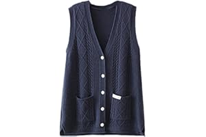 ALLOAONE Jersey Sin Mangas para Mujer, Talla Grande, Chaleco De Punto Trenzado, Cárdigan con Bolsillo Y Cuello En V