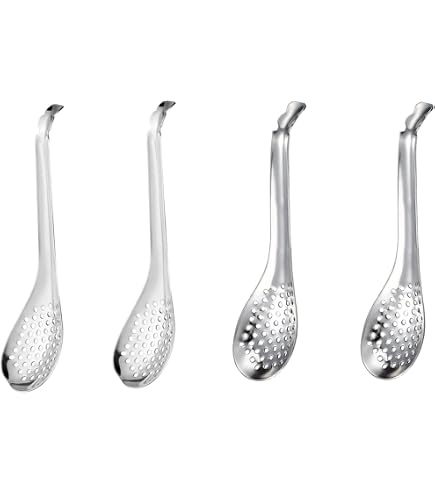 Cucchiaio Per Caviale Molecolare In Acciaio Inox – 56 Fori Per Sfere Di Frutta E Salse – Lunghezza 17 Cm