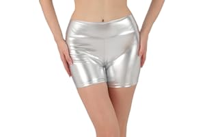 SamHeng Women's Shiny Metallic Shorts for Women PU Leather Shorts High Waist Shorts Wet Look Shorts Dance Rave Hot Pants Party Night Clubwear Streetwear
