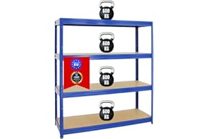 PROREGAL Étagère Charge Lourde Dino | HxLxP 180x160x60cm | 600kg par Niveau | Bleu | Étagère Robuste de Garage, Atelier, Cave, sous-Sol, Stockage, Rangement, Rayonnage