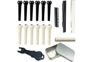 Notherss 12pcs Acoustic Guitar Bridge Pins Pegs and 2 Set Saddle Nut with 1pc Bridge Pin Puller Remover, Ivory & Black-Jinlop