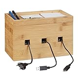 Kompakt: Kabelmanagement Box mit den Maßen H x B x T ca. 16, 5 x 25, 5 x 14 cm - 3 quadratische Öffnungen zur Kabeldurchführung - Verschiebbare Bodenplatte - Abnehmbarer Deckel