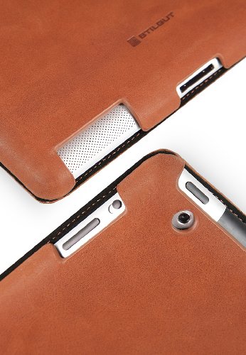 StilGut Couverture Case Tasche aus feinstem Leder für Apple iPad (3. und 4. Generation) unterstützt Smart-Cover Funktion, Cognac Vintage - 7