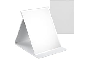 WISYOK Specchi da Tavolo, Specchio Portatile Pieghevole, Specchio da Viaggio, Specchio Trucco con Pelle PU, HD Specchio da Campeggio, Specchi da Tavolo per Bagno - 16x12cm (Bianco)
