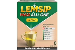 Lemsip Cold and Flu Sachets, Lemon, 8 Sachets, Headache Relief, Nasal, Chesty Cough, Sore Throat Relief, Paracetamol, Maximum Strength, Multi-Symptom Relief, Medication
