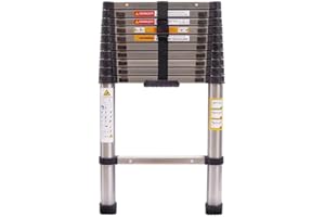 UTTAM Stainless Steel Telescopic Ladder: Extendable, Portable, Sturdy, Multi-Purpose, EN131 & CE Certified for Versatile Home Maintenance (2.6M/8.5FT Straight)