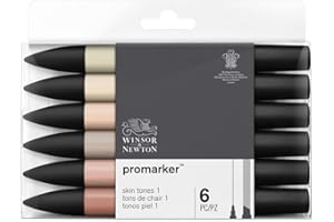 Winsor & Newton, Promarker, Skin Tones I, Set of 6, Alcohol Based Dual Tip Markers
