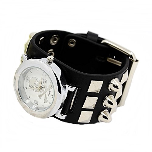 Armbanduhr Quartzuhr Bikeruhr Lederarmband Totenkopf Skull Niete schwarz Armbanduhr Quartzuhr Bikeruhr Lederarmband Totenkopf Skull Niete schwarz