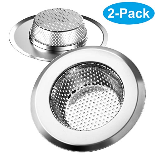 Helect Colador Fregadero de Cocina, Filtro de Drenaje de Acero Inoxidable, 90 mm de Diámetro Exterior, 2 Unidades
