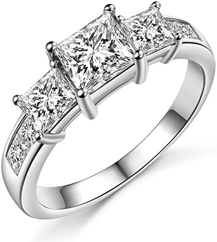 Stunning Sterling Silver Princess Solitaire with Accent Engagement Ring with AAAAA Cubic Zirconia