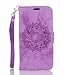 Produktbild Lonchee Samsung Galaxy S6 Wallet Tasche Brieftasche Schutzhülle ,Mandala Blumenmuster geprägt Muster Design Hochwertige PU Leder Folio Tasche Case Hülle im Bookstyle mit Standfunktion Kredit Kartenfächer (lila)