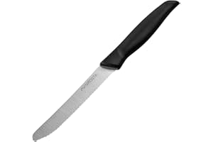 Nirosta Basic Cuchillo para Desayuno 20 cm, Hoja de Sierra 11 cm de Acero Inoxidable, Óptimo para Cortar Pan y Untar con Facilidad, Mango de Plástico Negro, Agarre Cómodo, 1 ud.