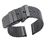 22mm hochwertiges schwarzes Edelstahl-Mesh-Uhrenband für Männer gebürstet Kettenuhr-Armband mit Pin-Verschluss