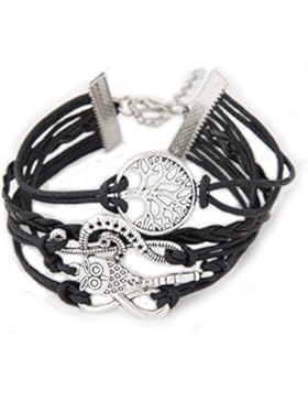 Vintage Lederarmband Frieden / Armband mit Notenschlüssel Eule Traumbaum Infinity Unendlich Zeichen in Silber-Optik...