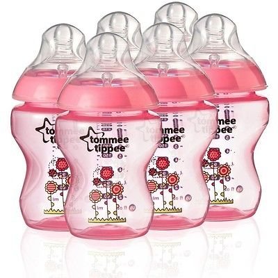 New Kid Tommee Tippee Closer to Nature 260ml Pink Decorated Baby Feeding Bottles 6 Pack