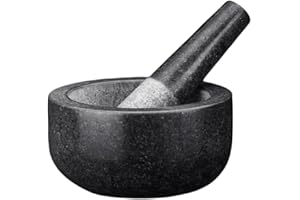 Simpa Large Solid Premium Black Granite Stone Mortar & Pestle Set - 16cm(6.3") Diameter