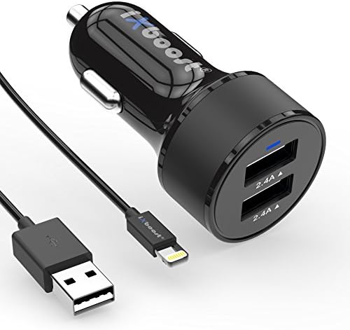 iXboost® iX-2S-i High Speed 2 in 1 Set for iPhone 6 iPhone 5 Lightning charger cable + 4.8A Dual Mini USB car charger Cigarette Lighter Adapter black