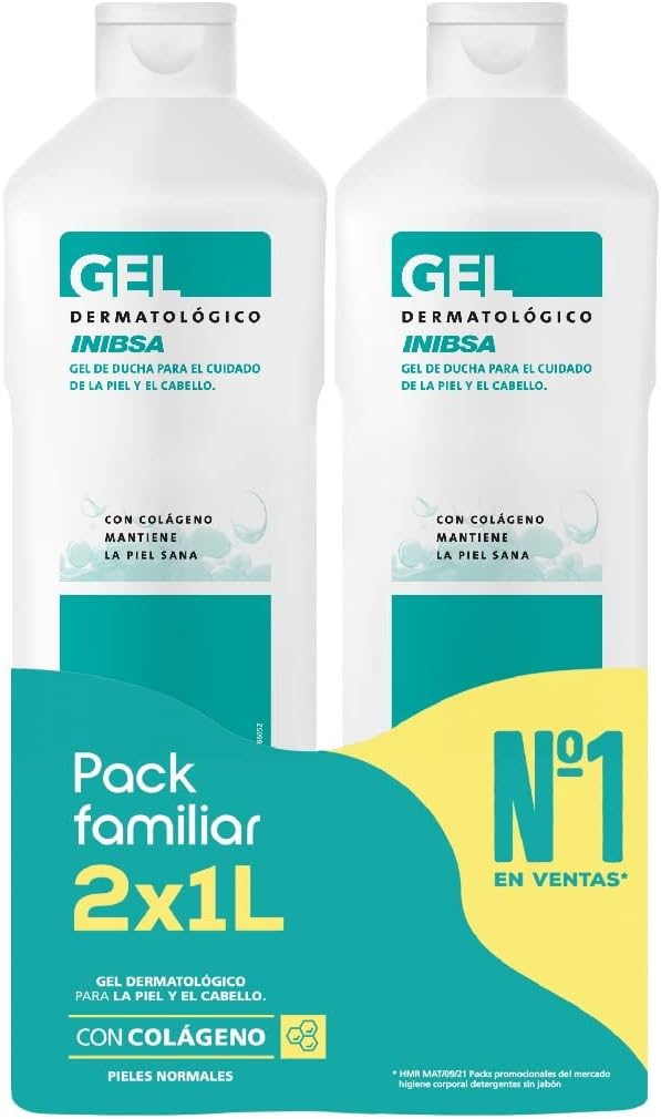 INIBSA Gel de baño dermatológico,Para El Cuidado De La Piel Y El Cabello, Ahorro Pack Dermatológico, 2 L (Paquete de 2 x 1 L)