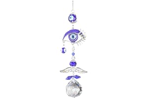TQPUWT Evil Eye Suncatcher with Crystal, Hanging Crystal Suncatcher, Hanging Crystal Angel Suncatcher, Horse eye shape, Good Luck Charm Decoration in Bedroom, Kitchen or Garden, multicolor