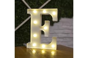 Tiardey - Luces de Letras con Forma de símbolo LED, lámparas de Mesa de plástico con Forma de Alfabeto, Fiesta de Cumplea?os, Boda, Todos los días, decoración para Colgar en la Pared del hogar-E