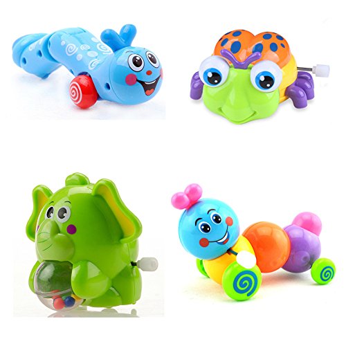 Fajiabao Lovely Baby Toddler 4pcs Clockwork Colorful Wind Up Insects Elephant Walking Caterpillar Developmental Activity Running Animals Toys Xmas Gift Present for Early Education