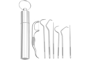 Fezf 1 Ensemble de sac de cure-dents en titane portable, 7 styles, ensemble de cure-dents en métal réutilisable pour les voyages d'affaires, la randonnée en plein air et les pique-niques en plein air